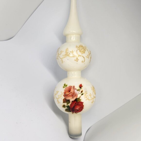 Vintage German Blown Glass Tree Topper Rose Motif - Picture 1 of 10